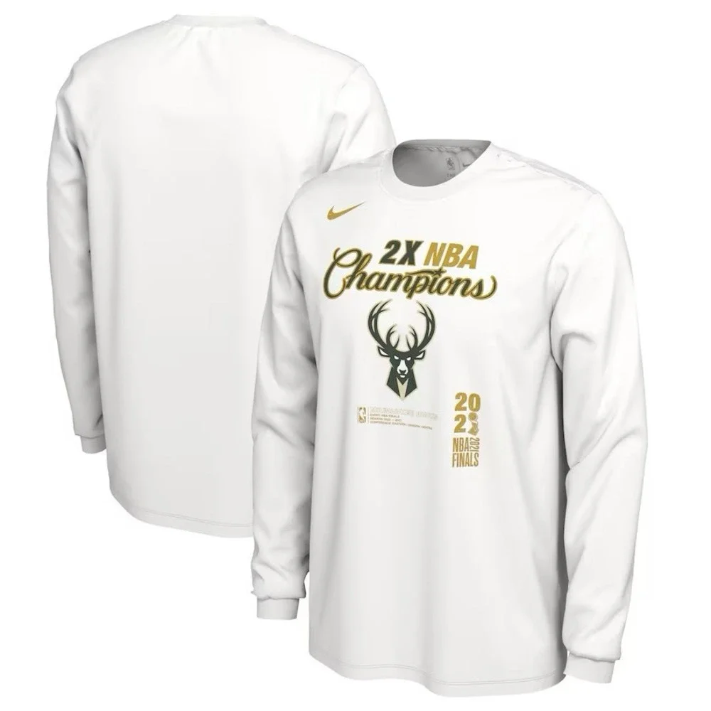 Nike Milwaukee Bucks Shirt Men 2XL XXL Long Sleeve White Green Gold Locker‎ Room